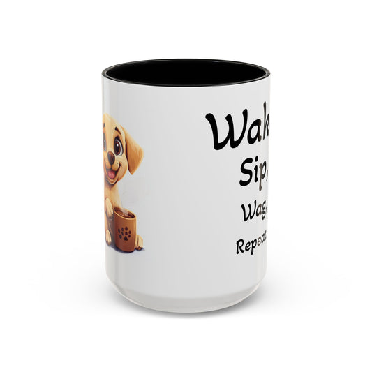 Playful Dog Lover Coffee Mug, Perfect for Dog Owners, Gift for Pet Lovers, Unique Pet-Themed Drinkware, Wake Sip Wag Repeat