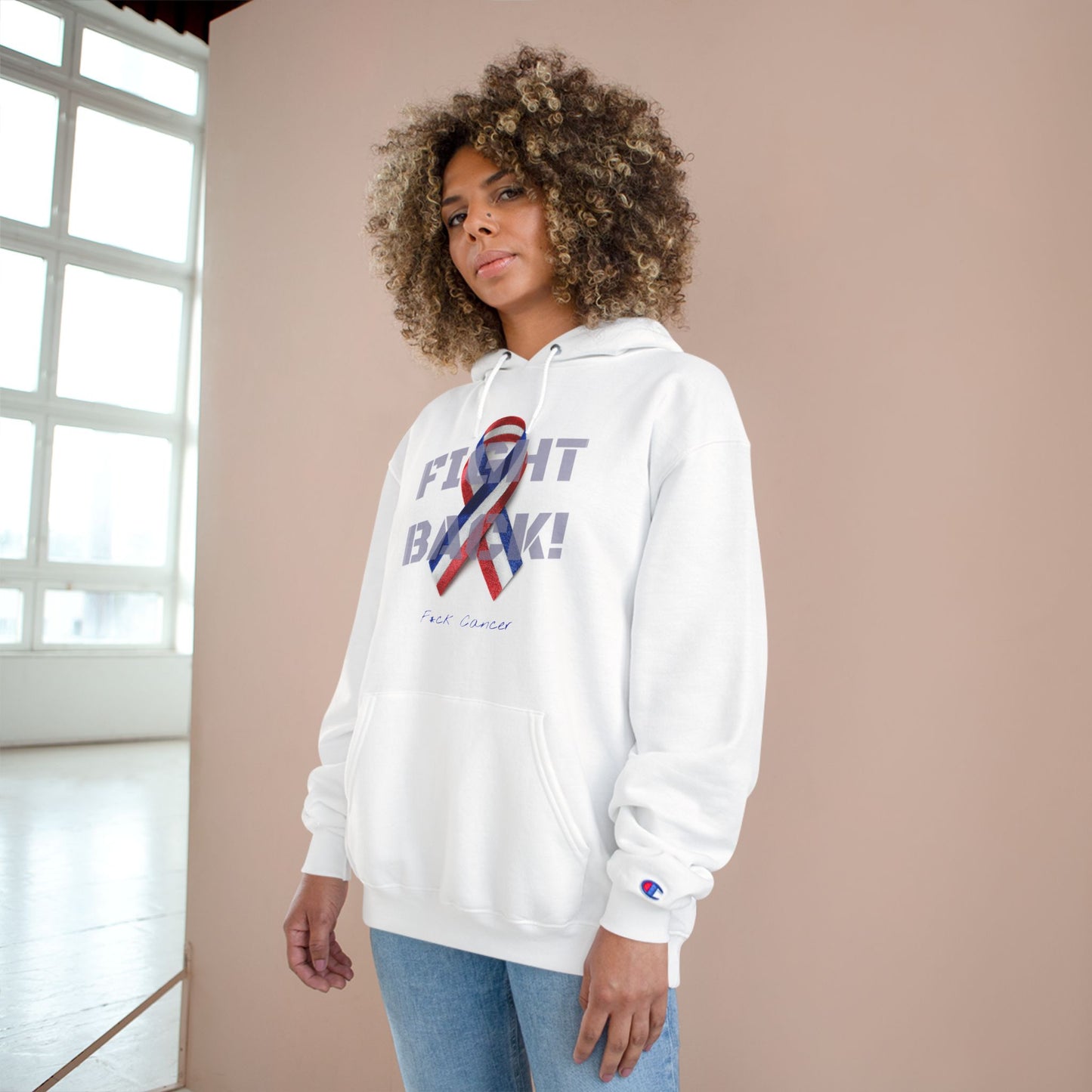 Champion branded, "Fight Back!" F*ck Cancer | Vernett Rose DR edition | Cancer Awareness Ribbon Pullover