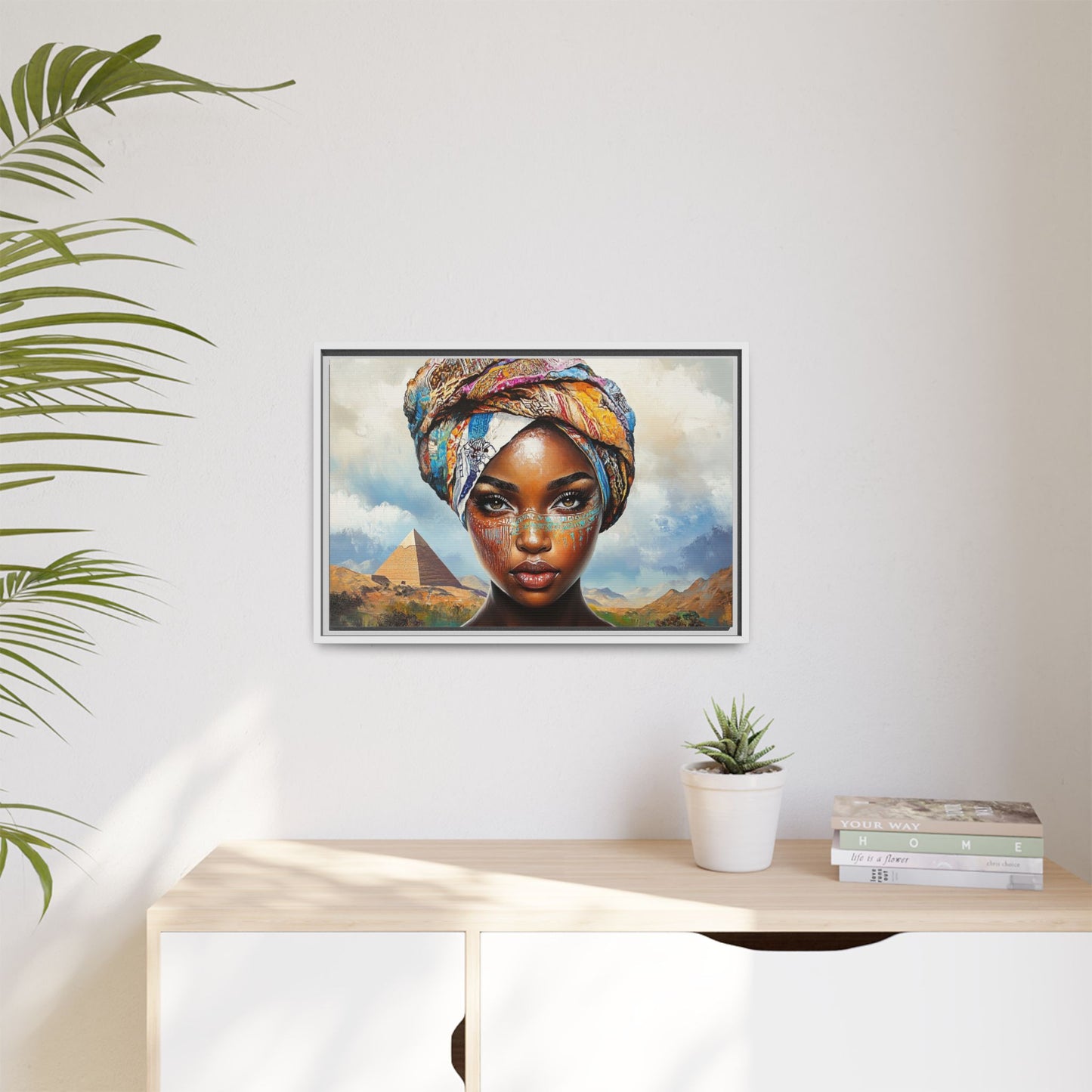 Between Pyramids and Peaks,Framed Matte Canvas Art, African Woman Decor, Unique Wall Art, Boho Home Decor, Gift for Culture Enthusiasts