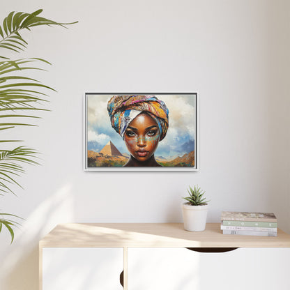 Between Pyramids and Peaks,Framed Matte Canvas Art, African Woman Decor, Unique Wall Art, Boho Home Decor, Gift for Culture Enthusiasts