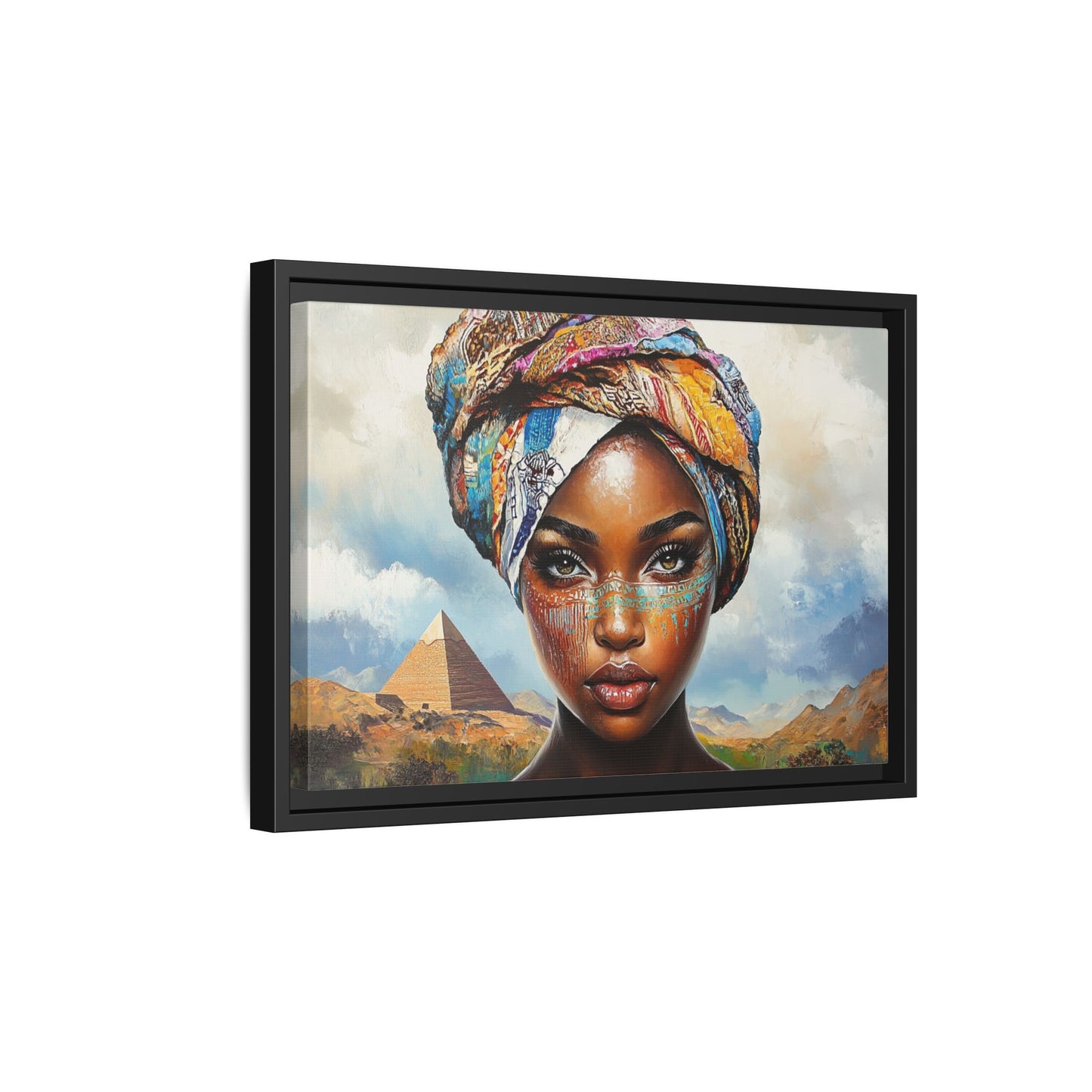 Between Pyramids and Peaks,Framed Matte Canvas Art, African Woman Decor, Unique Wall Art, Boho Home Decor, Gift for Culture Enthusiasts