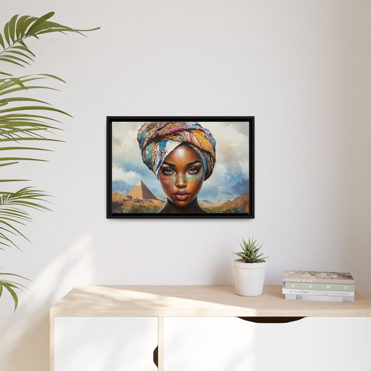 Between Pyramids and Peaks,Framed Matte Canvas Art, African Woman Decor, Unique Wall Art, Boho Home Decor, Gift for Culture Enthusiasts