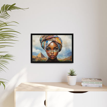 Between Pyramids and Peaks,Framed Matte Canvas Art, African Woman Decor, Unique Wall Art, Boho Home Decor, Gift for Culture Enthusiasts