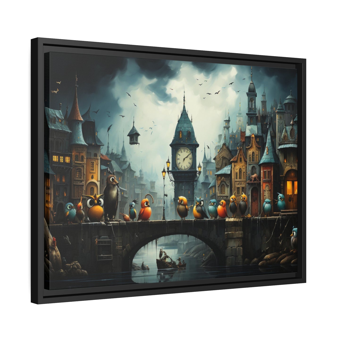 Angry Birds On Bridge-Matte Canvas, Black Frame