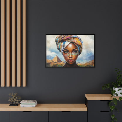 Between Pyramids and Peaks,Framed Matte Canvas Art, African Woman Decor, Unique Wall Art, Boho Home Decor, Gift for Culture Enthusiasts