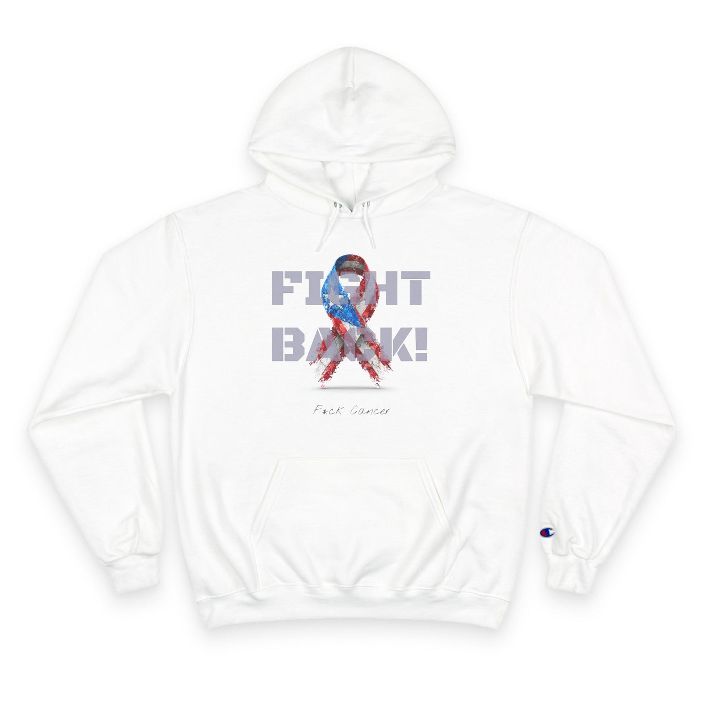 Champion branded, "Fight Back!" F*ck Cancer | Vernett Rose Puerto Rico edition | Cancer Awareness Ribbon Pullover