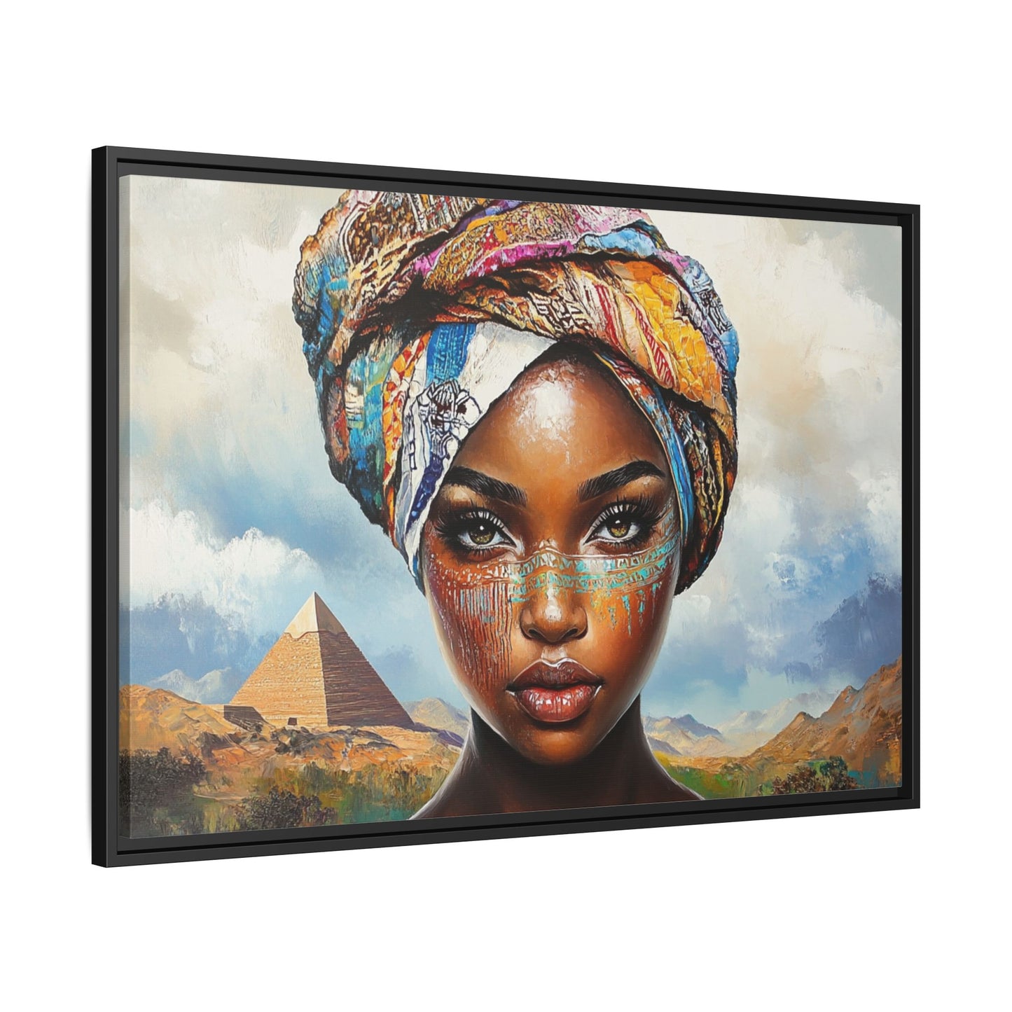 Between Pyramids and Peaks,Framed Matte Canvas Art, African Woman Decor, Unique Wall Art, Boho Home Decor, Gift for Culture Enthusiasts