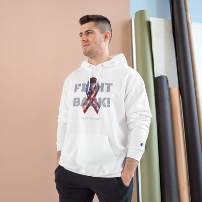 Champion branded, "Fight Back!" Vernett Rose AM Ribbon hoodie | Cancer Awareness Ribbon Pullover