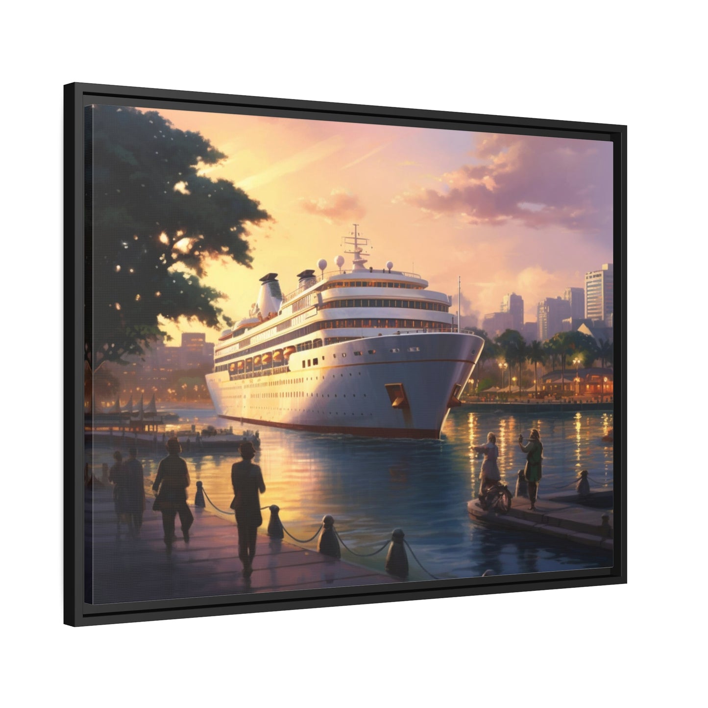 Canvas Cruise ship at the Harbor-Matte, Black Frame