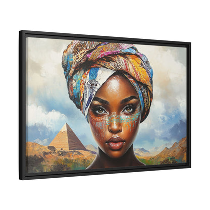Between Pyramids and Peaks,Framed Matte Canvas Art, African Woman Decor, Unique Wall Art, Boho Home Decor, Gift for Culture Enthusiasts