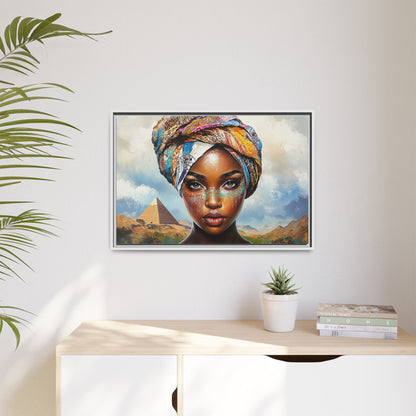 Between Pyramids and Peaks,Framed Matte Canvas Art, African Woman Decor, Unique Wall Art, Boho Home Decor, Gift for Culture Enthusiasts