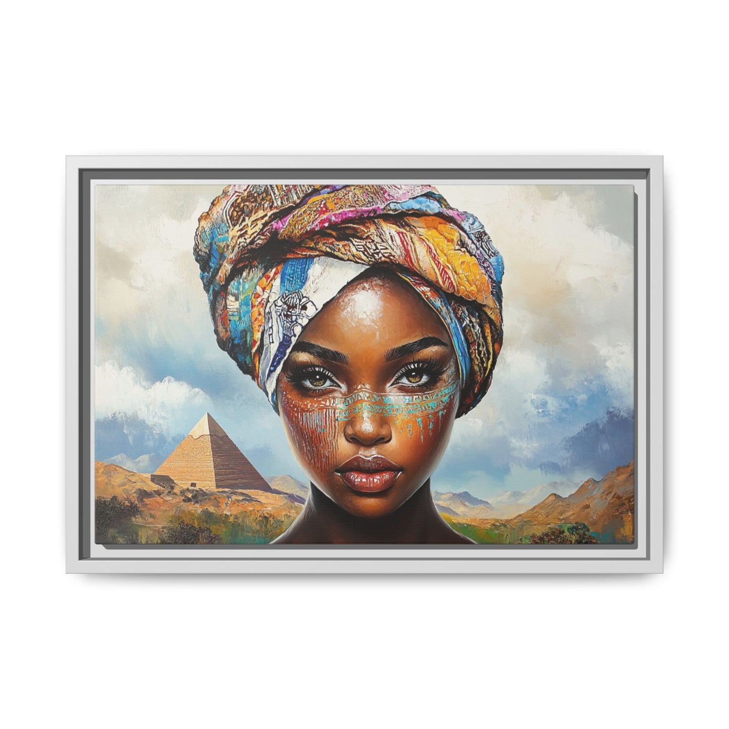 Between Pyramids and Peaks,Framed Matte Canvas Art, African Woman Decor, Unique Wall Art, Boho Home Decor, Gift for Culture Enthusiasts