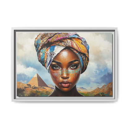 Between Pyramids and Peaks,Framed Matte Canvas Art, African Woman Decor, Unique Wall Art, Boho Home Decor, Gift for Culture Enthusiasts
