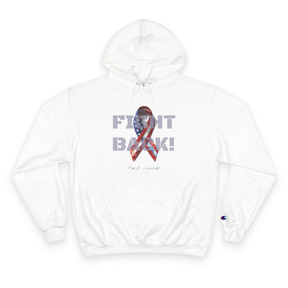 Champion branded, "Fight Back!" Vernett Rose AM Ribbon hoodie | Cancer Awareness Ribbon Pullover
