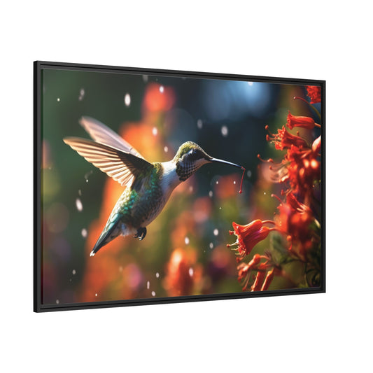 Ruby-Throated Hummingbird-Matte Canvas, Black Frame