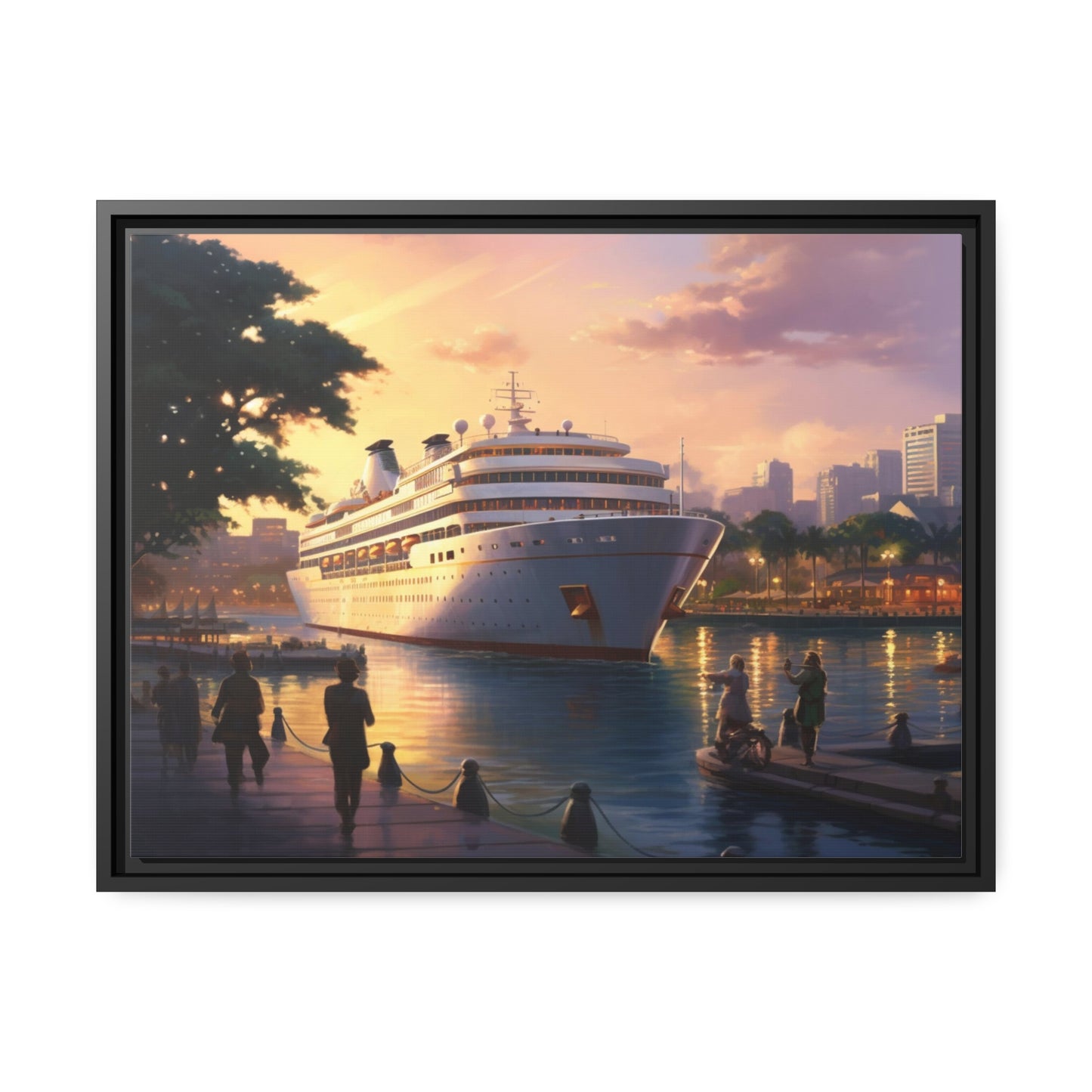 Canvas Cruise ship at the Harbor-Matte, Black Frame