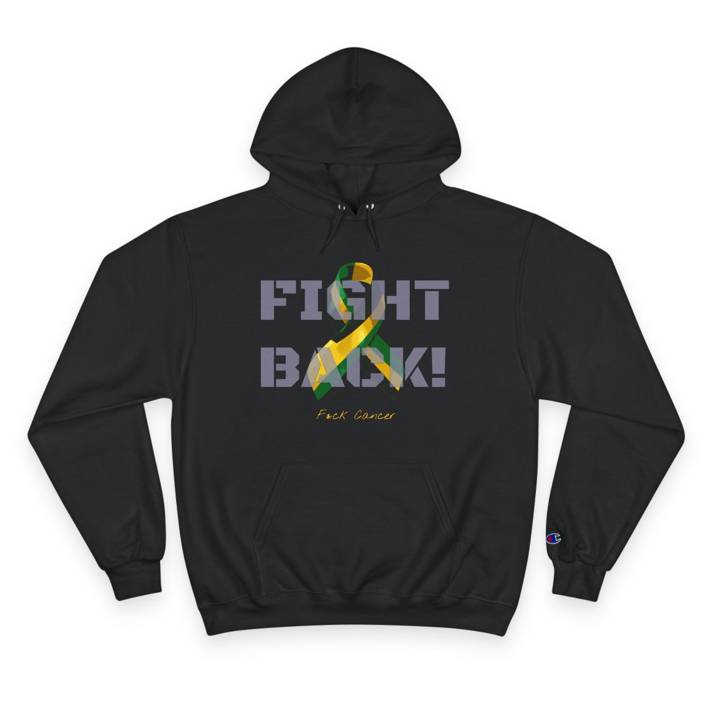 Champion branded, "Fight Back!"  Vernett Rose Memorial Hoodie | Cancer Awareness Ribbon Pullover