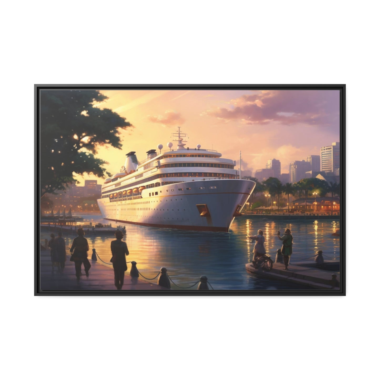 Canvas Cruise ship at the Harbor-Matte, Black Frame